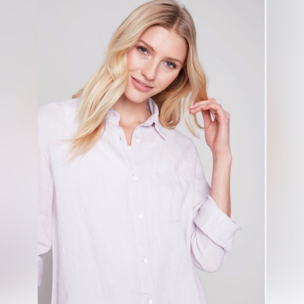NWT!! CHARLIE B Lavendar Textured Linen Shirt -XL